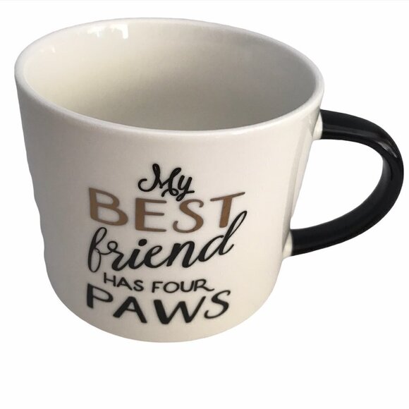 Coffee Mug "My Best Friend Has Four Paws" White Porcelain With Black Handle - Picture 1 of 9